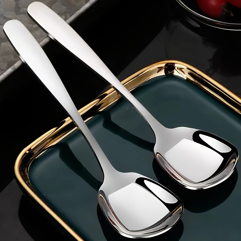 1pc Stainless Steel Thickened Square Head Plain Spoon Sweet Spoon U0C1