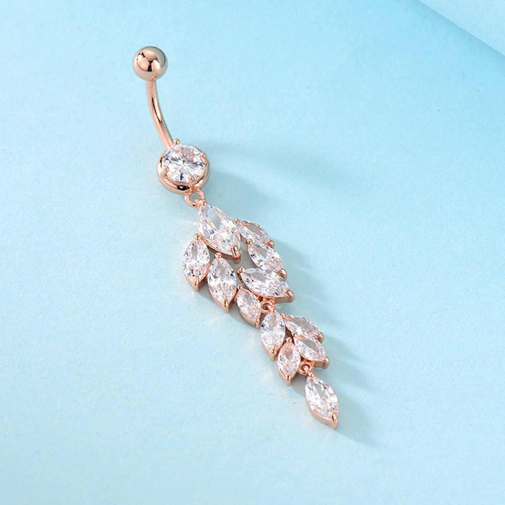 Long Leaf Shape Zircon Drop Belly Button Ring