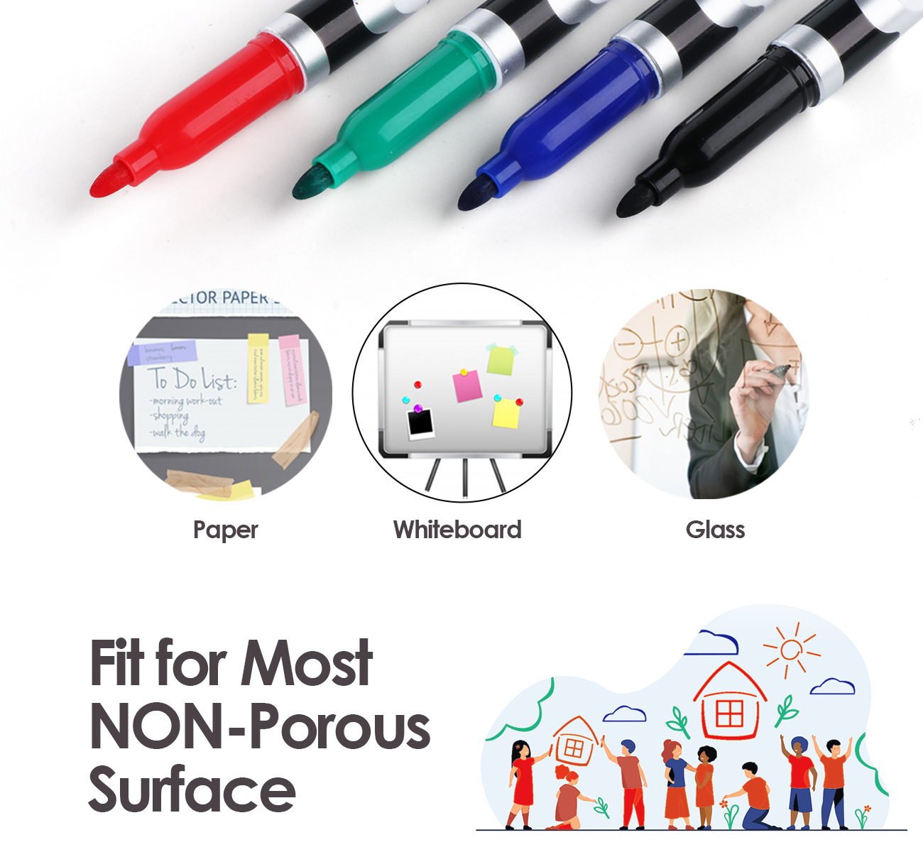 12pcs Whiteboard Markers Pens Erasable Whiteboard Pen Black Fine Point