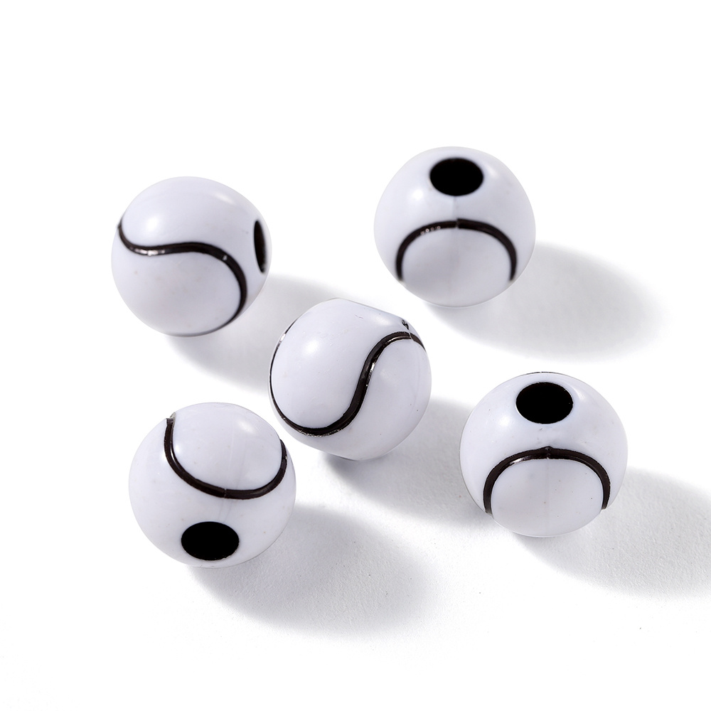 30 11mm Black and White Volleyball Round Plastic Sports Beads