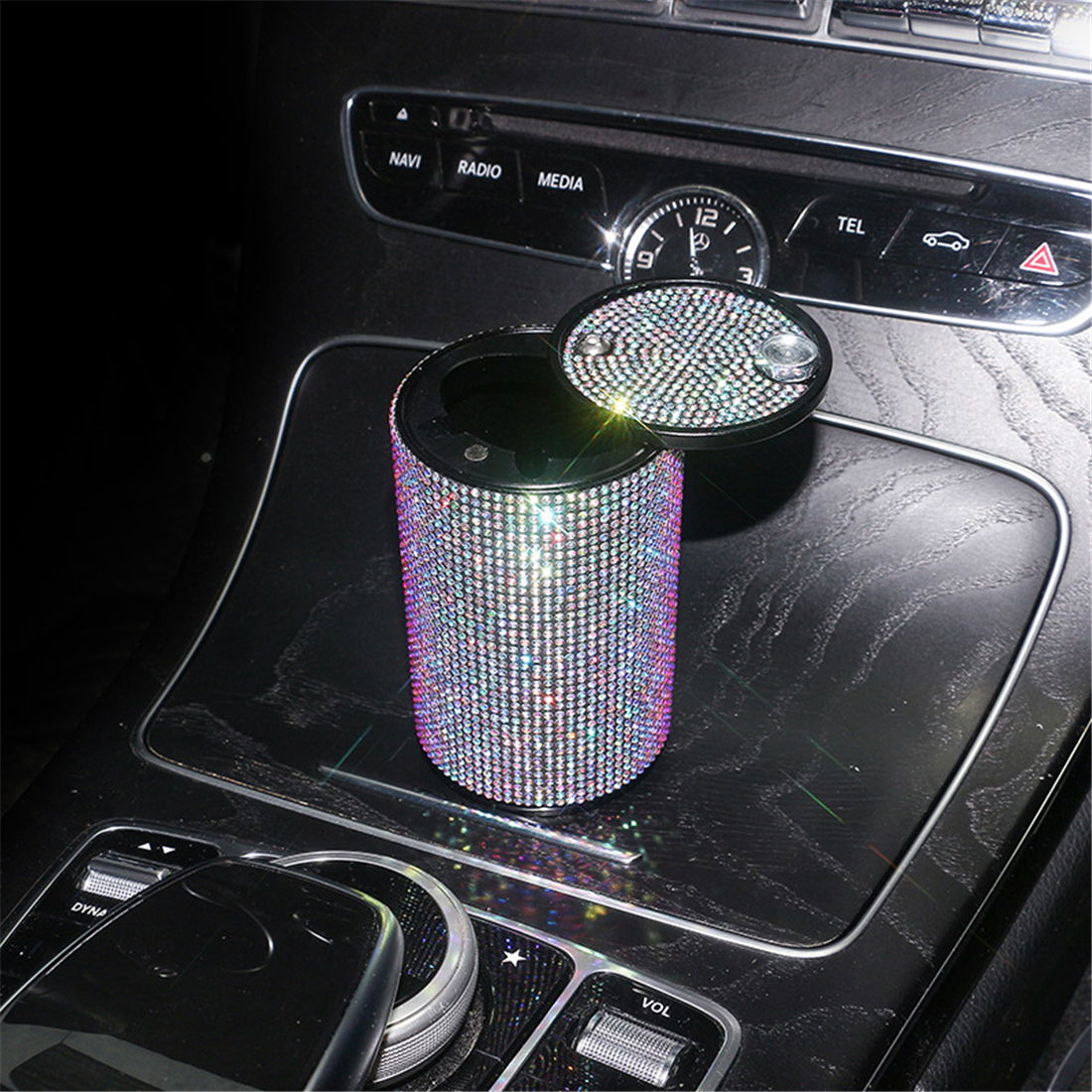 crystal rhinestone car ashtray artificial diamond metal ashtray auto interior decor accessories universal for girl women details 3