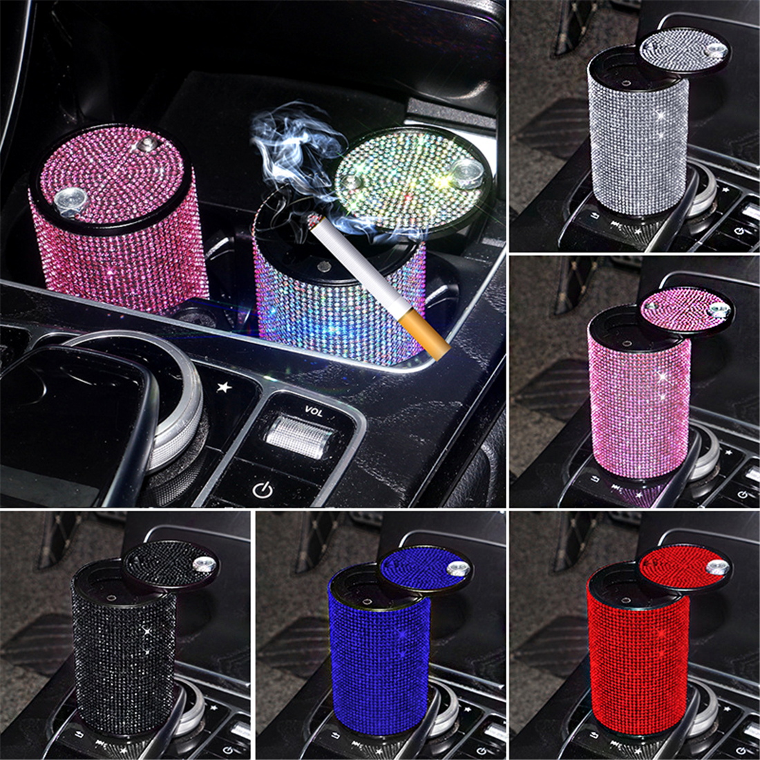 crystal rhinestone car ashtray artificial diamond metal ashtray auto interior decor accessories universal for girl women details 1