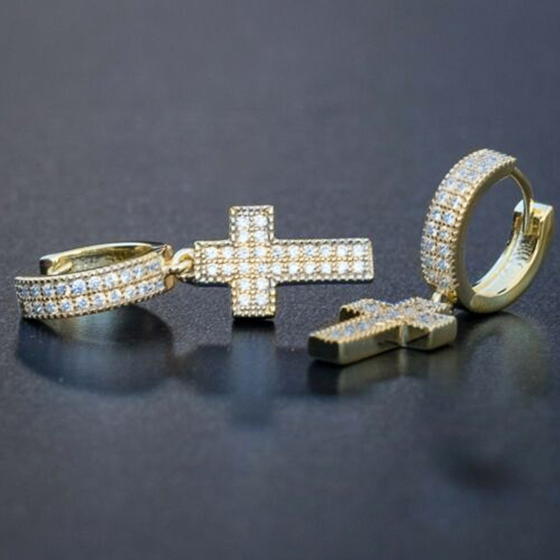 Punk Style Cross Rhinestone Dangle Earrings for Men