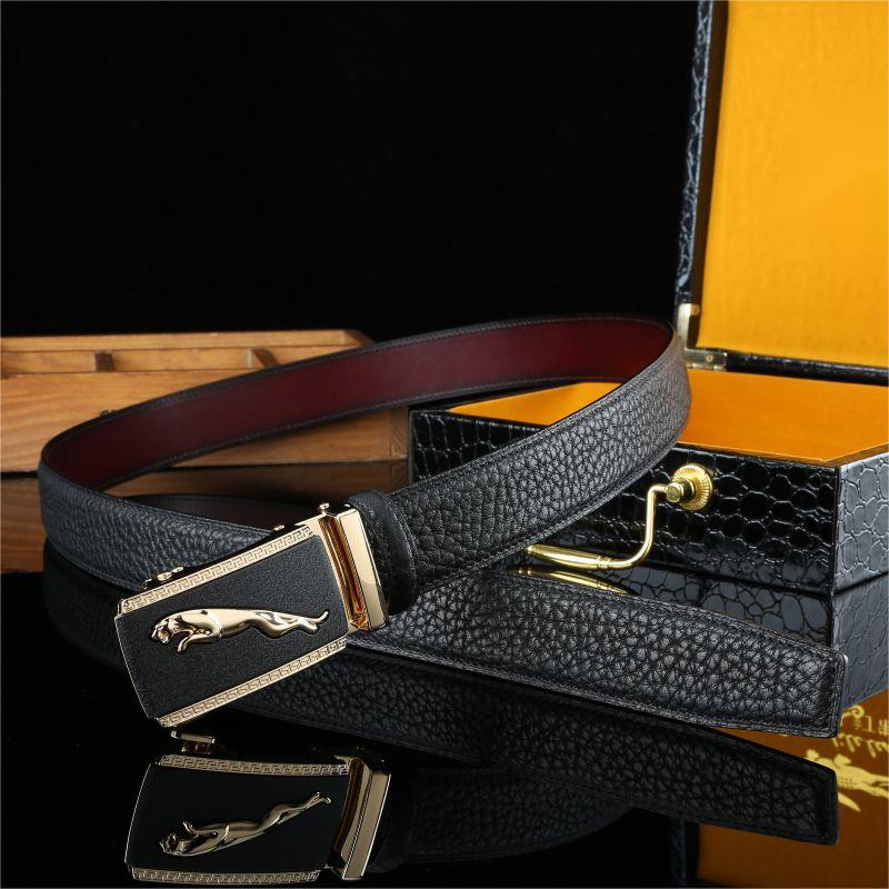 Leopard Automatic Buckle Cowhide Leather Belts for Men Designer