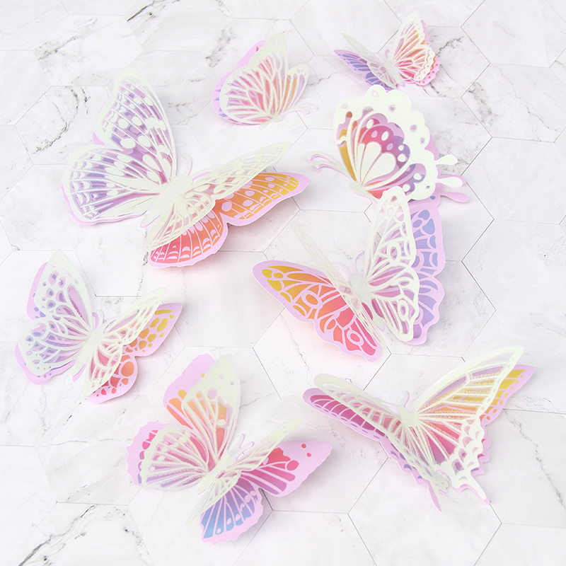 Image of 16pcs Glow In The Dark 3d Wall Stickers, Luminous Stickers, Wall Decor For Living Room Bedroom, Pink