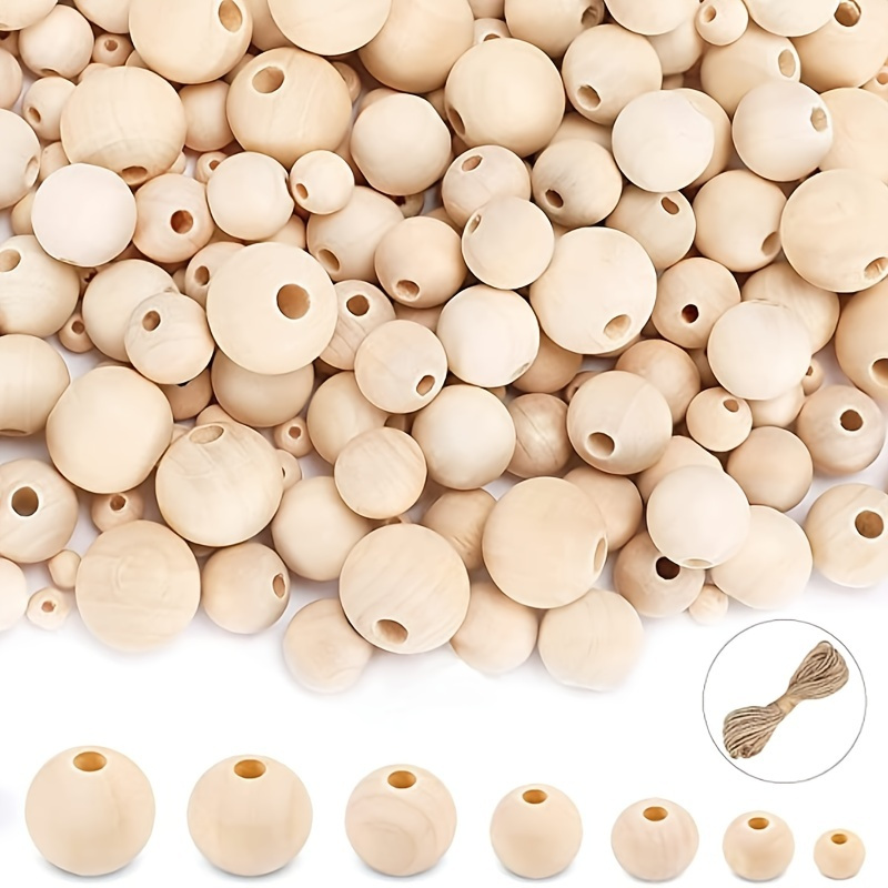 

200pcs Mahogany Natural Color Wooden Beads, Round Ball Wooden Loose Beads Jewelry Accessories 6mm/0.2inch 8mm/0.3inch 10mm/0.4inch 12mm/0.5inch 14mm/0.6inch Send 1m Rope