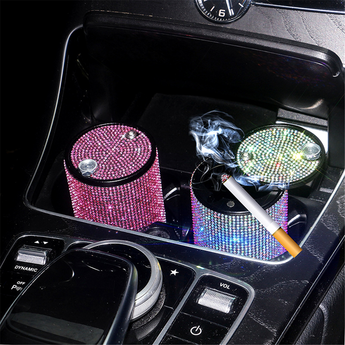 crystal rhinestone car ashtray artificial diamond metal ashtray auto interior decor accessories universal for girl women details 2