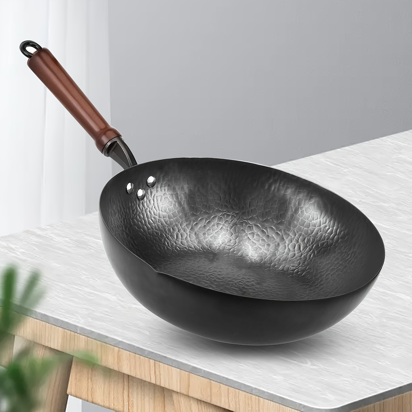 1pc Carbon Steel Wok, With Spatula, Nonstick & Wok Chemical Free Coated  Flat Bottom Chinese Wok For Induction Electric Gas All Stovetops 13inch  4.39lb