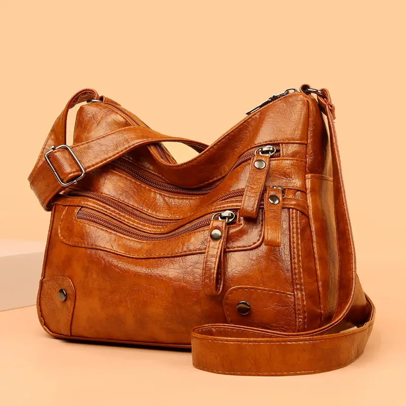 Genuine leather unisex bag ELVI MEDIUM, MULTICOLOR orange base