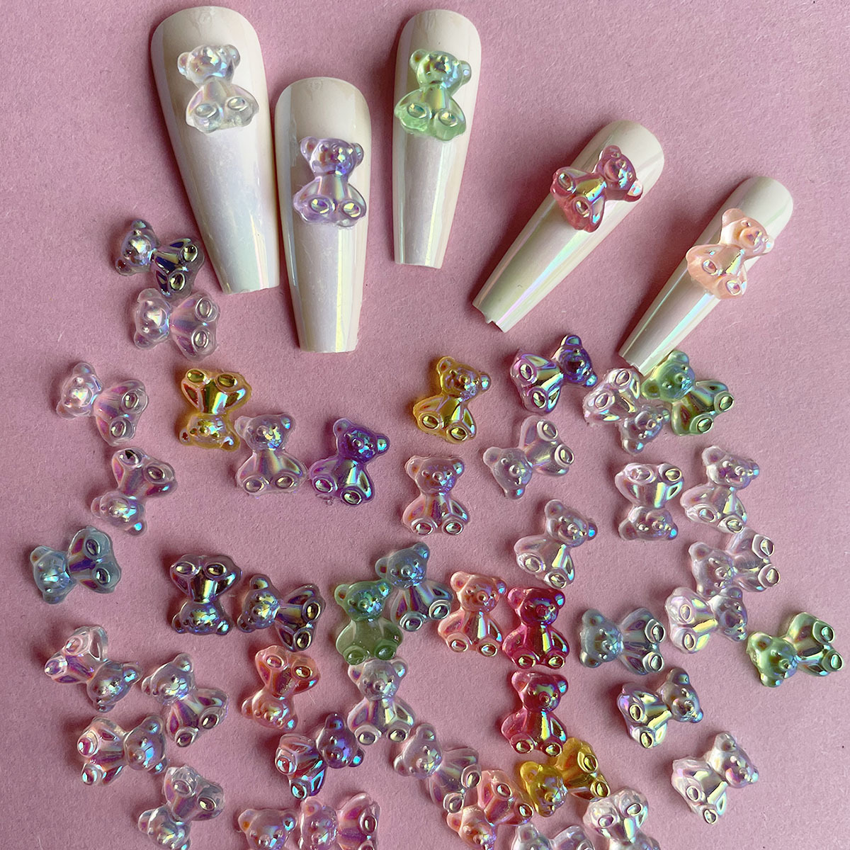 3D Gummy Bear Nail Art Charm, 50pcs Kawaii Nail Resin Rhinestone Manicure  Decoration Accessories