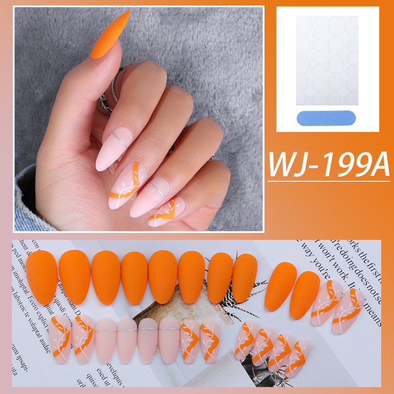 Medium Press On Nails Glossy Almond False Nails Full Cover Fake Nails ...