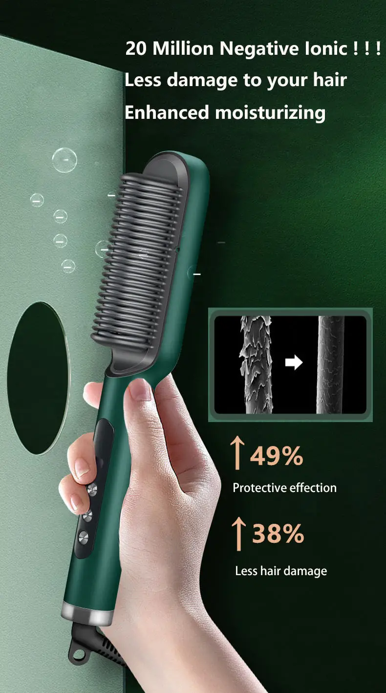 negative ion hair straightener brush 30s fast ptc ceramic heating hair straightening brush details 1