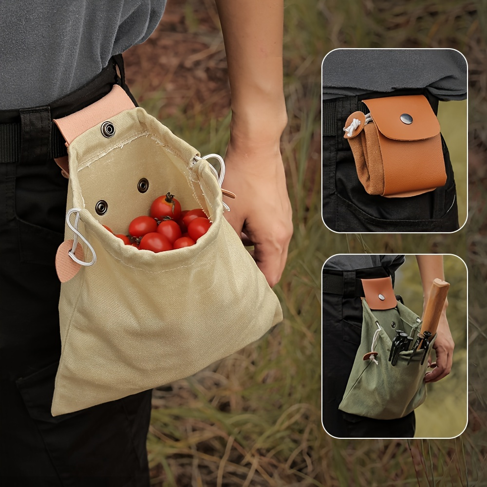 

Collapsible Foraging Bag - Perfect For Harvesting Fruits And Berries On Hiking And Camping Trips - Durable Leather And Canvas Material - Convenient Belt Bag Design