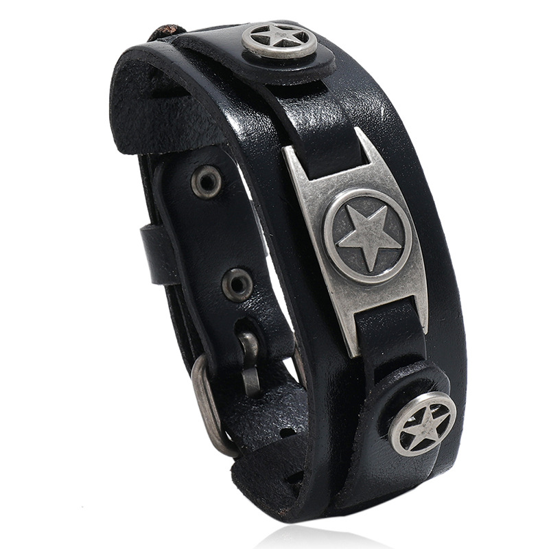 1pc pulsera de hombre de cuero   premium estilo punk rock con   o de   estrellas de aleaci n de   brazalete   n   para moda de tendencia pulsera casual   a de declaraci n   de estrella met     10