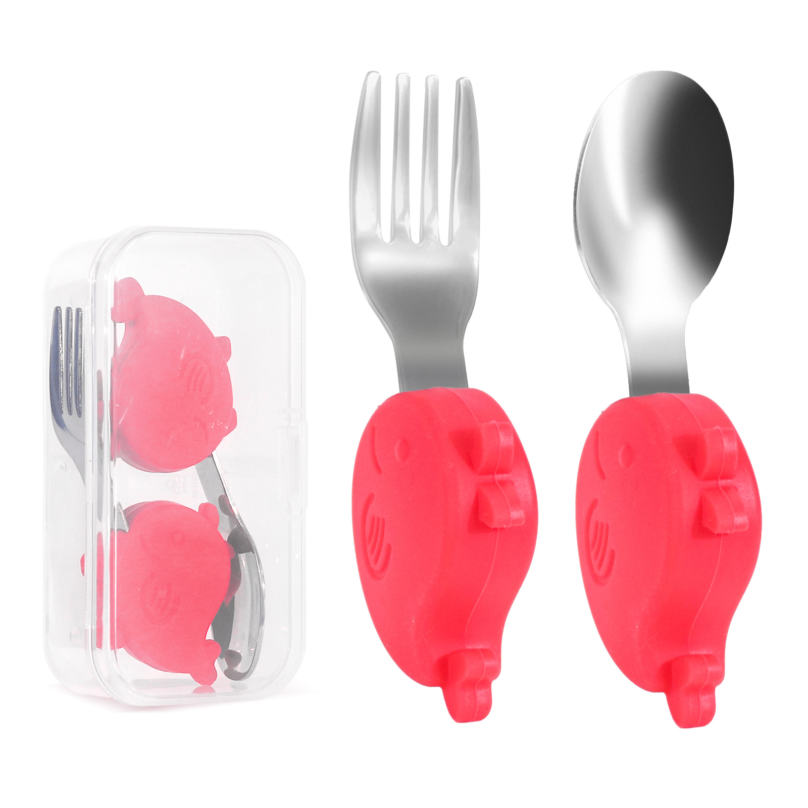 Cute Toddler Silverware Utensils Set - Cartoon Handle, Silicone