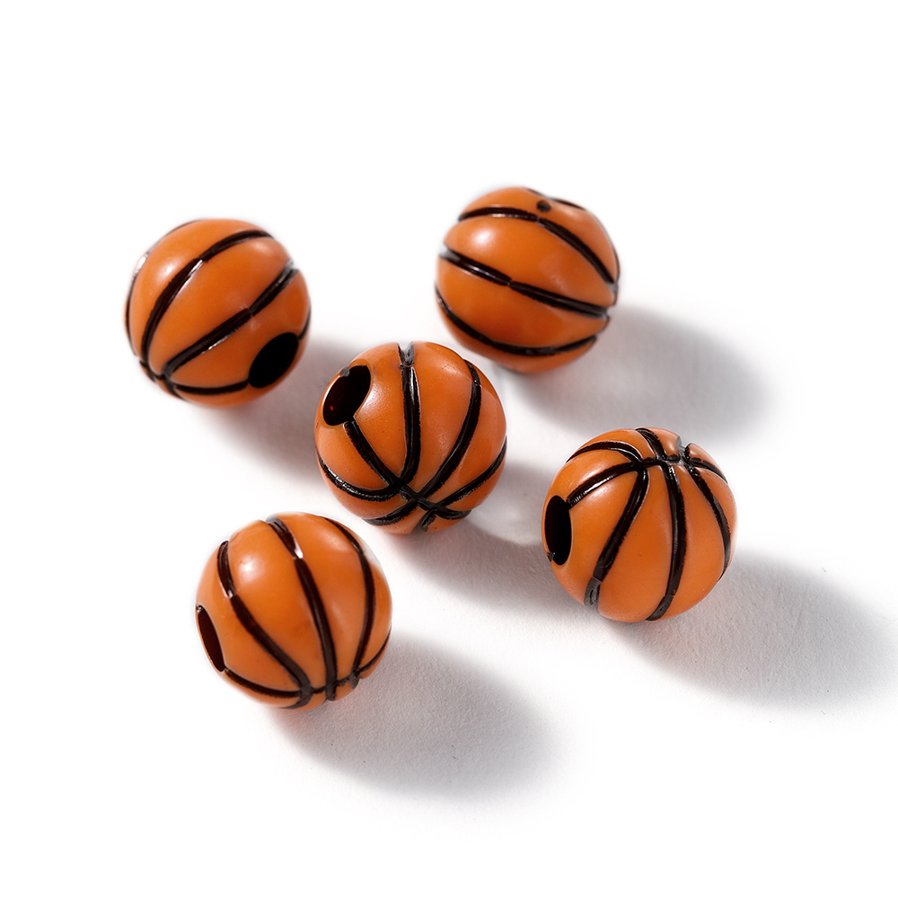 30 11mm Orange Basketball Round Plastic Sports Beads