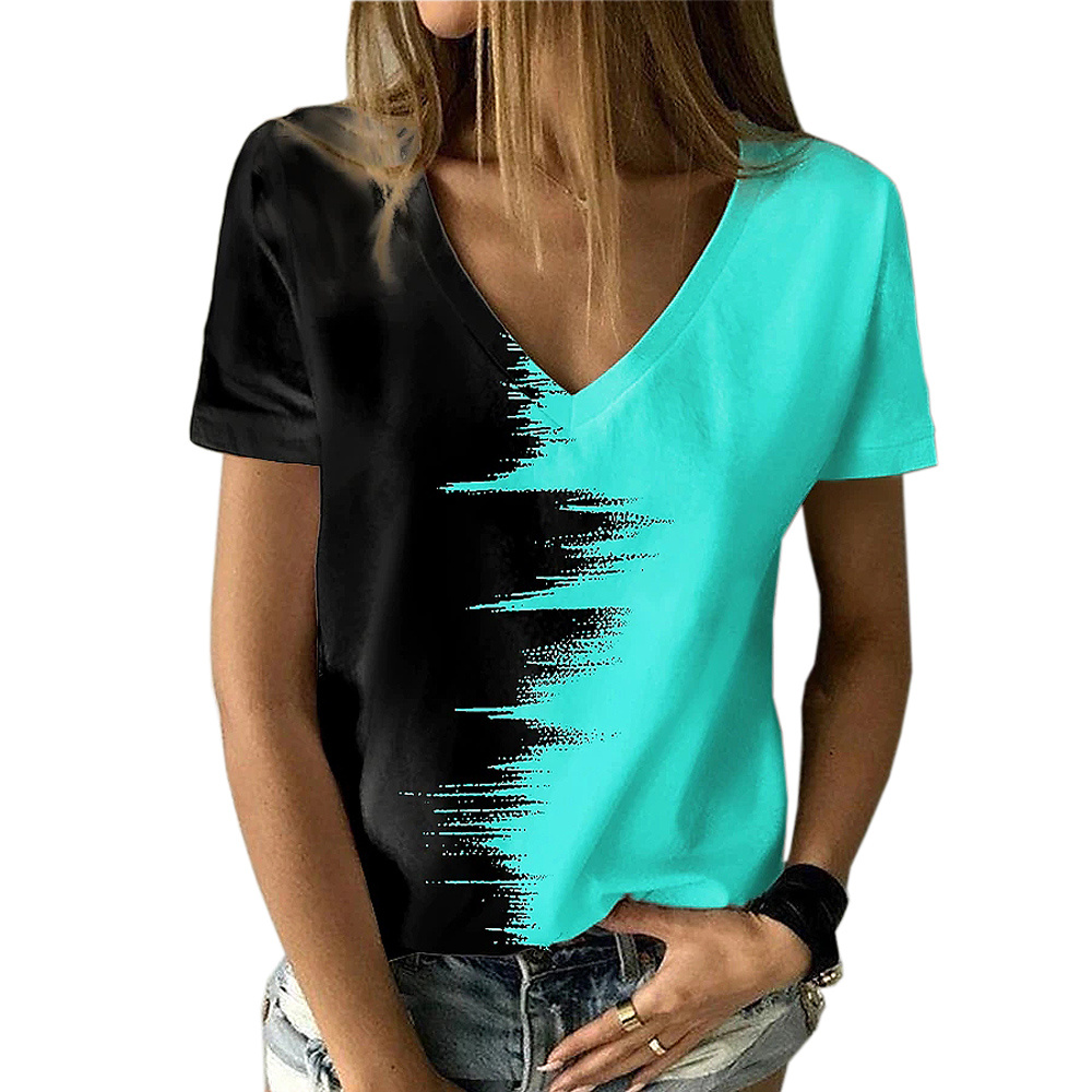 V neck Color Block T shirt Casual Loose Short Sleeve Fashion - Temu