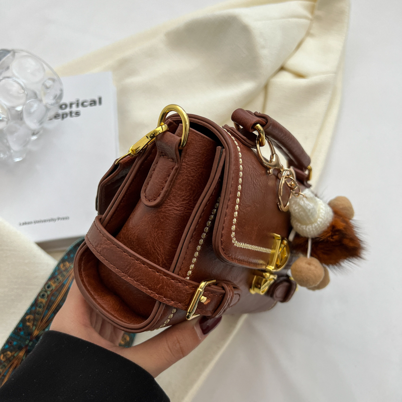 Vintage Buckle Decor Box Bag, Women's Flap Handbag, Fashion Shoulder Bag  With Bag Charm - Temu