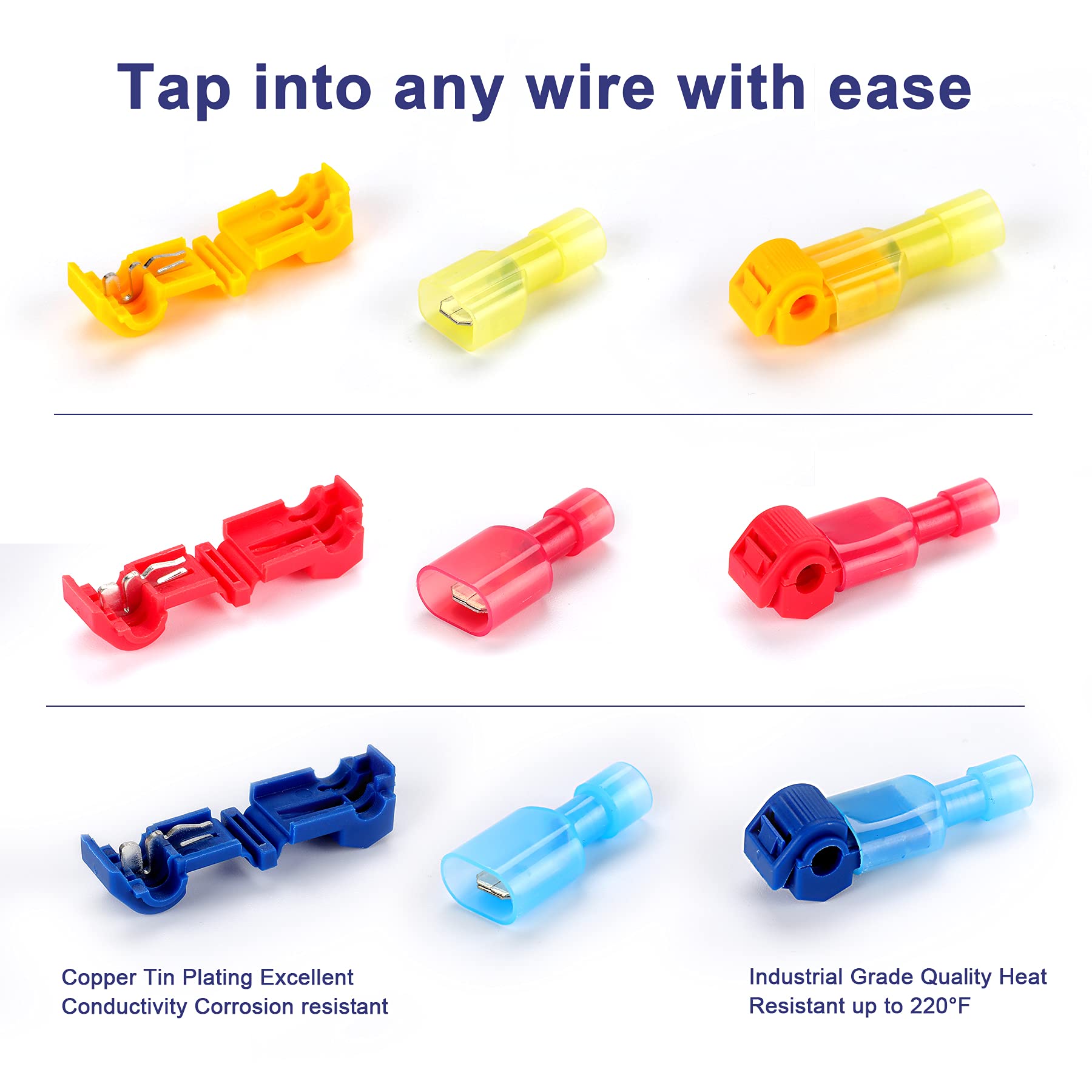 120pcs T Tap Wire Connector Kit Self Stripping Quick Splice Nylon