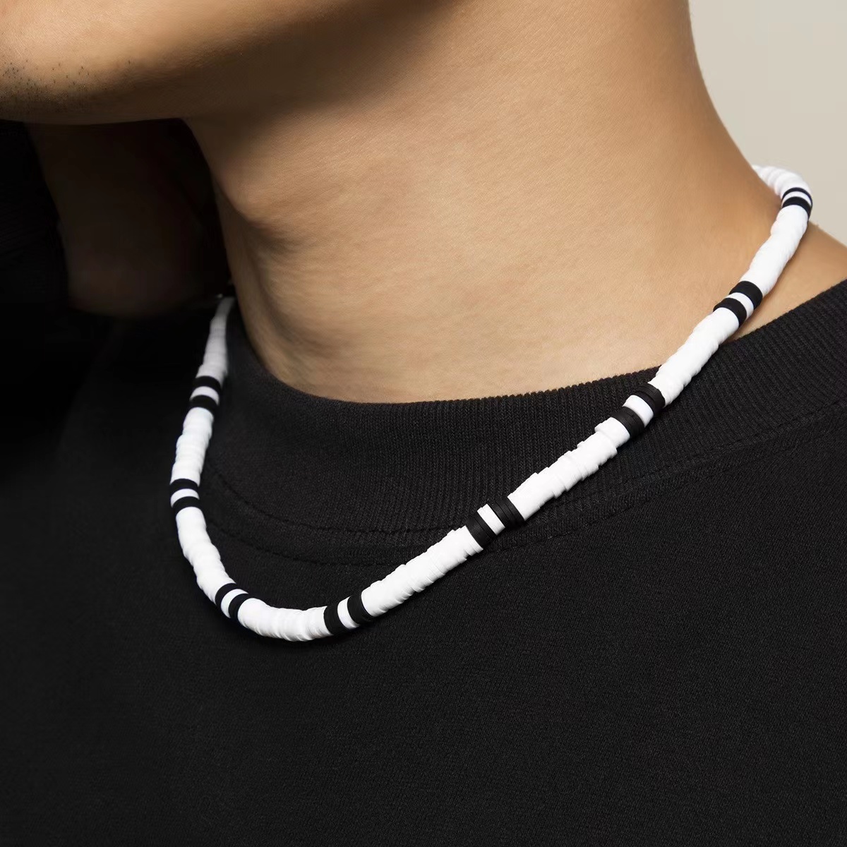 Vintage Wooden Beads Necklace White & Black Soft Clay Beads Necklace For  Men - Temu Mexico