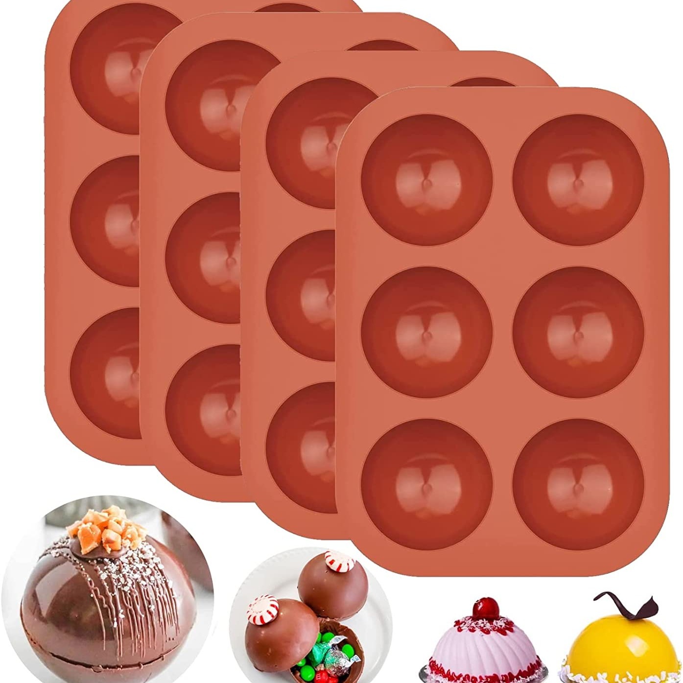 Frcolor Bestomz 6-Cavity Half Circle Silicone Mold for DIY Chocolate Desserts Ice Cream Bombes Cakes Soap Resin Items Making, Adult Unisex, Size: 29x17x3CM