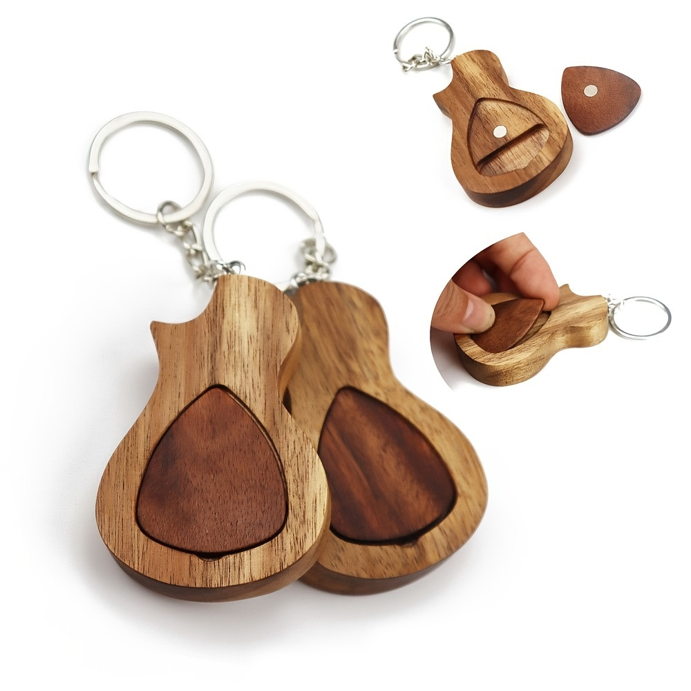 Wooden Acoustic Bass Guitar Pick Box Holder 1 Guitar Picks For