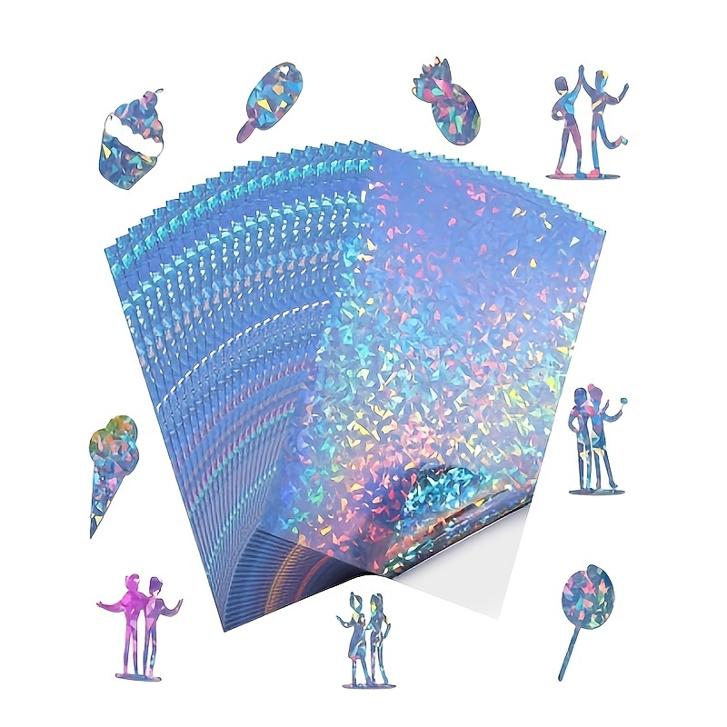 Holographic Printable Sticker Paper, Vinyl Rainbow Sticker Paper For Inkjet & Laser Printer, 10 Sheets Dries Quickly Waterproof Sticker Paper A4- 8.27 X 11.7 Inch