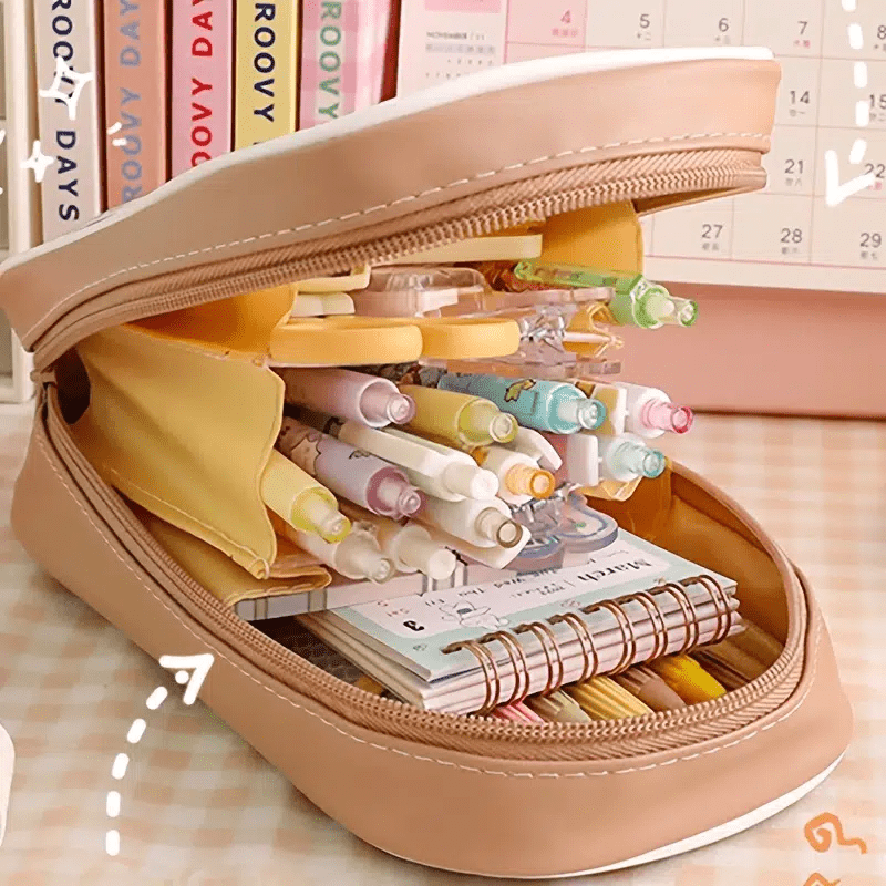 1pc Beige Sandwich Pencil Case, Large Capacity, High Value, Simple,  Waterproof, Dirty Resistant, Stationery Box For Japanese Middle School  Girls