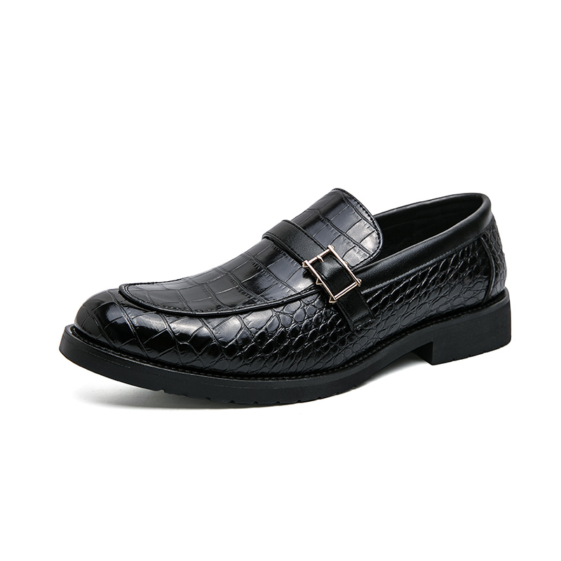 Fashion Tassel Leather Shoes Male Shoes Plus Size 38-47 Crocodile Pattern  Slip-on Wedding ShoesWedding Shoes-Black