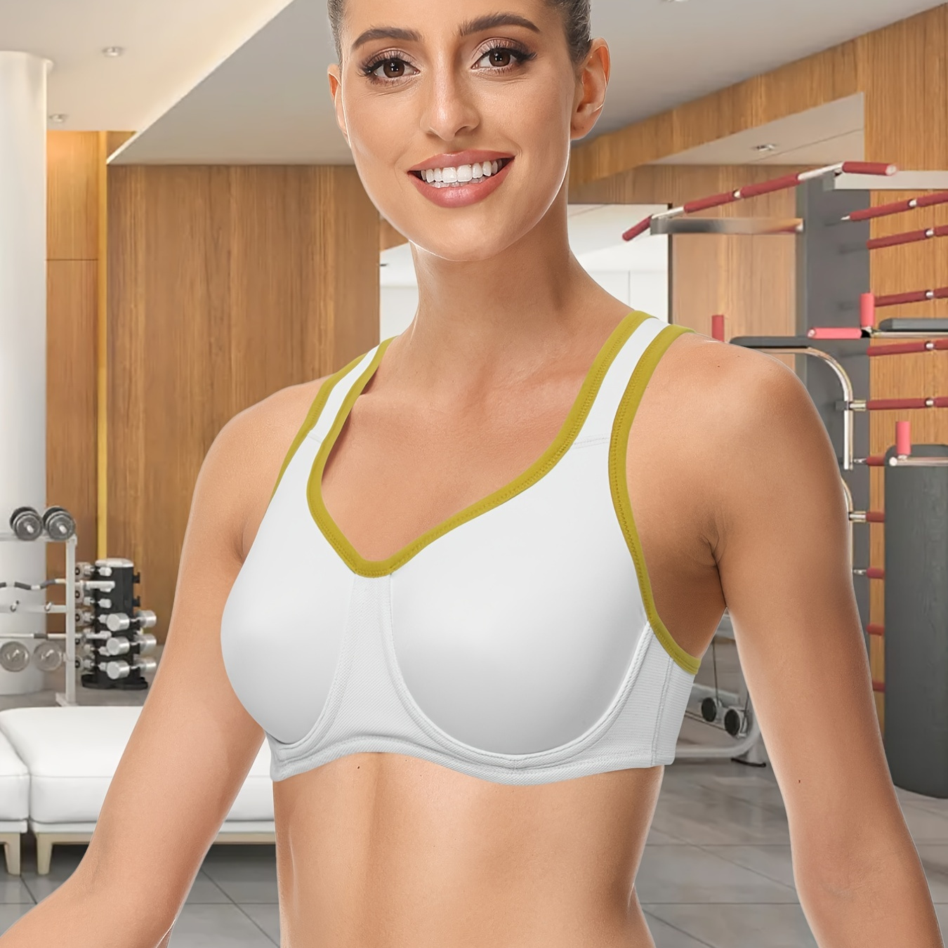 Mesh Inset Double Layer Adjustable Cup Wirefree Sports Bra, Sports Bras