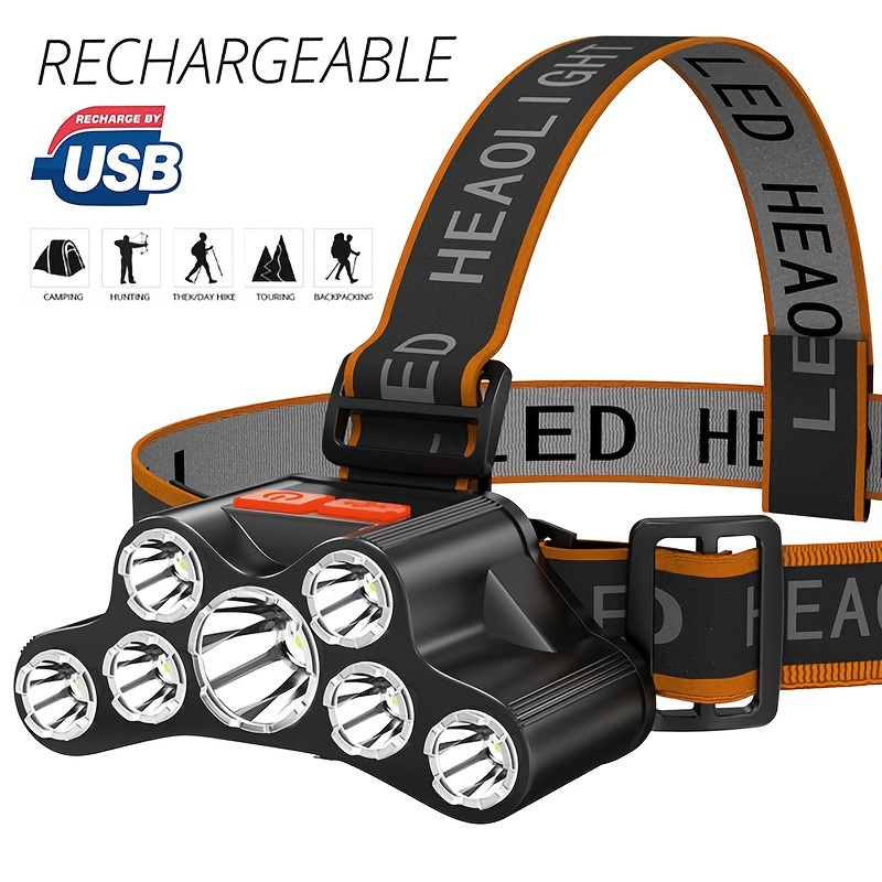 

7 Led Usb Rechargeable Flashlight: Waterproof, High Brightness & Perfect For Outdoor Activities - Camping, Hiking & Fishing!