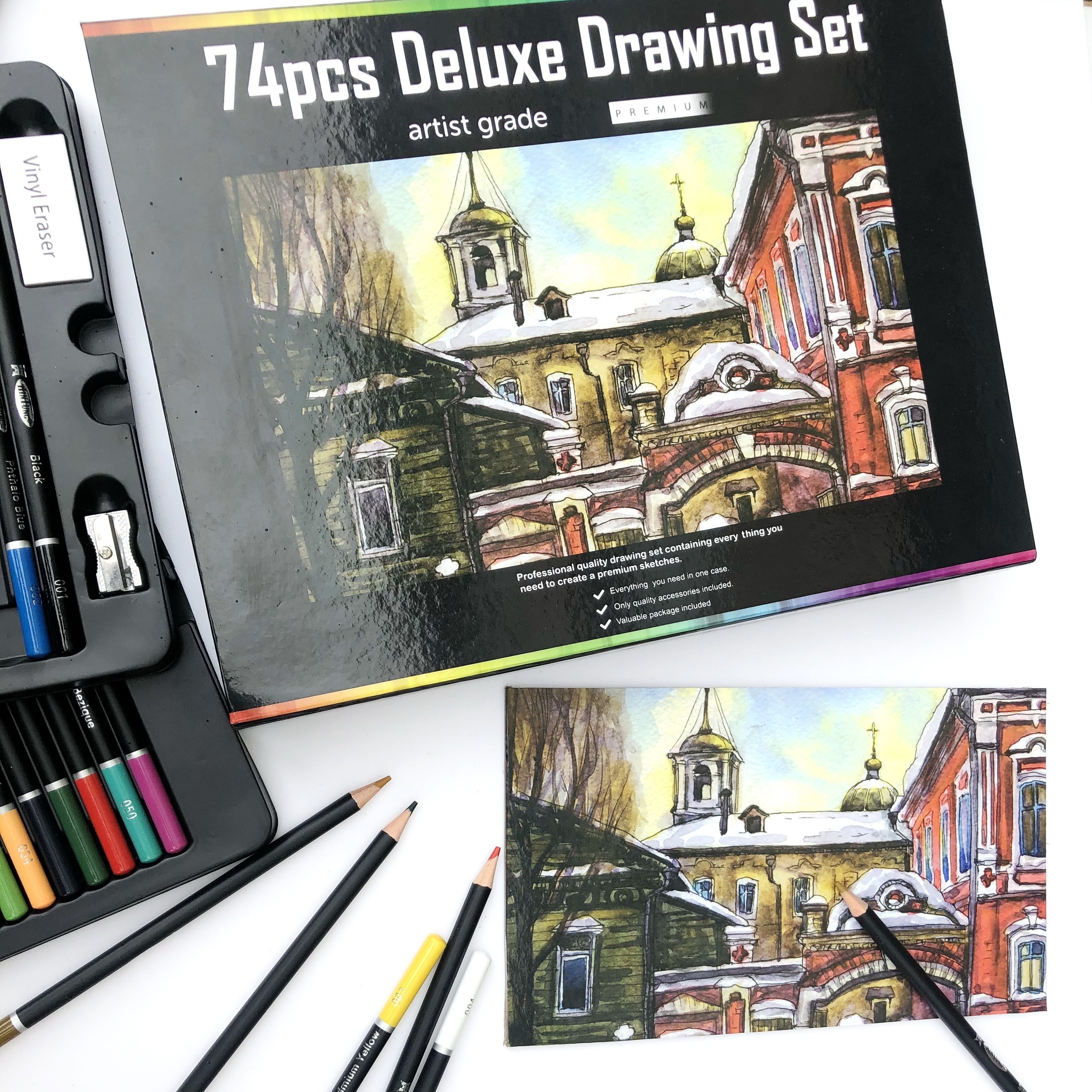 H & B 74 unids/set Kit de dibujo lápices de dibujo pintura de bocetos de  arte