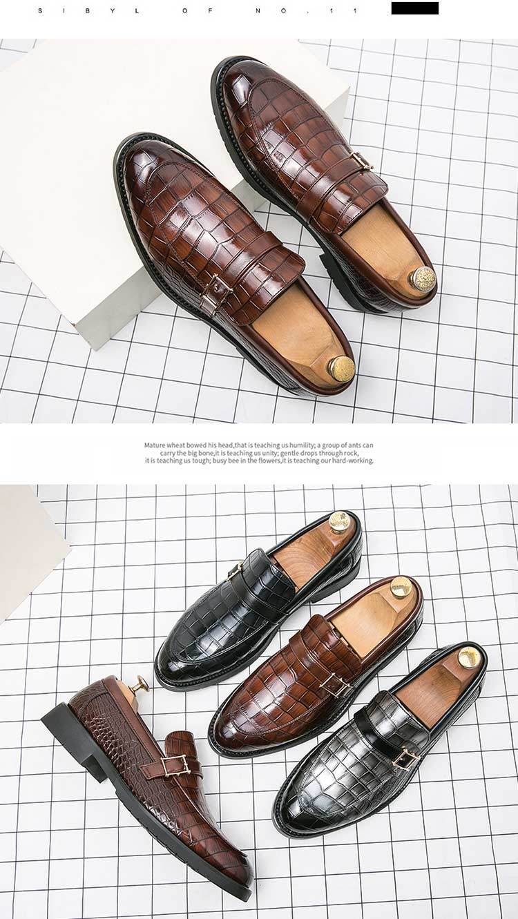 Ambrogio Bespoke Men's Shoes Gray Crocodile Print Leather Dress Horsebit Loafers (AMB2233)