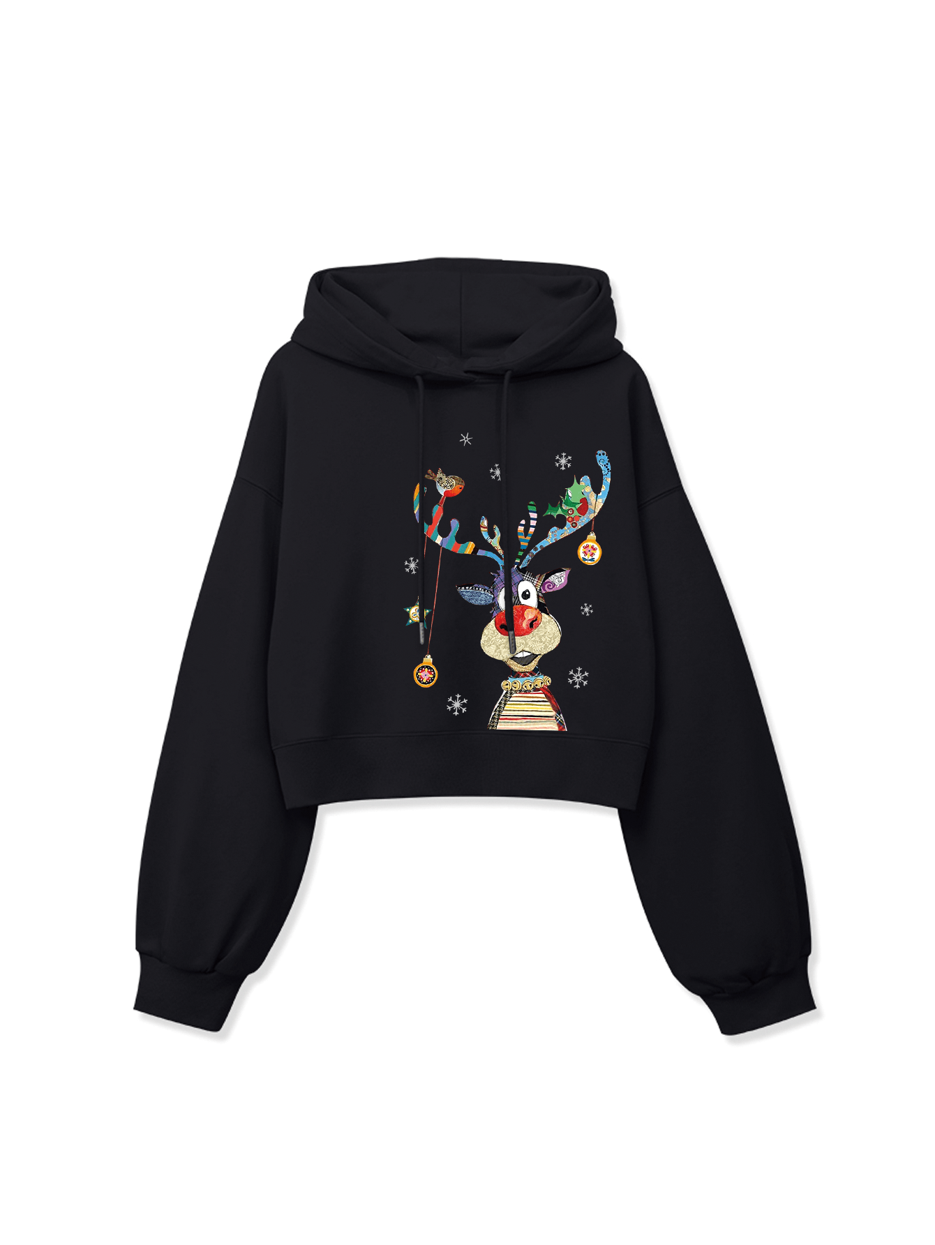 Christmas Moose Graphic Print Hoodie, Long Sleeve Drawstring Thermal