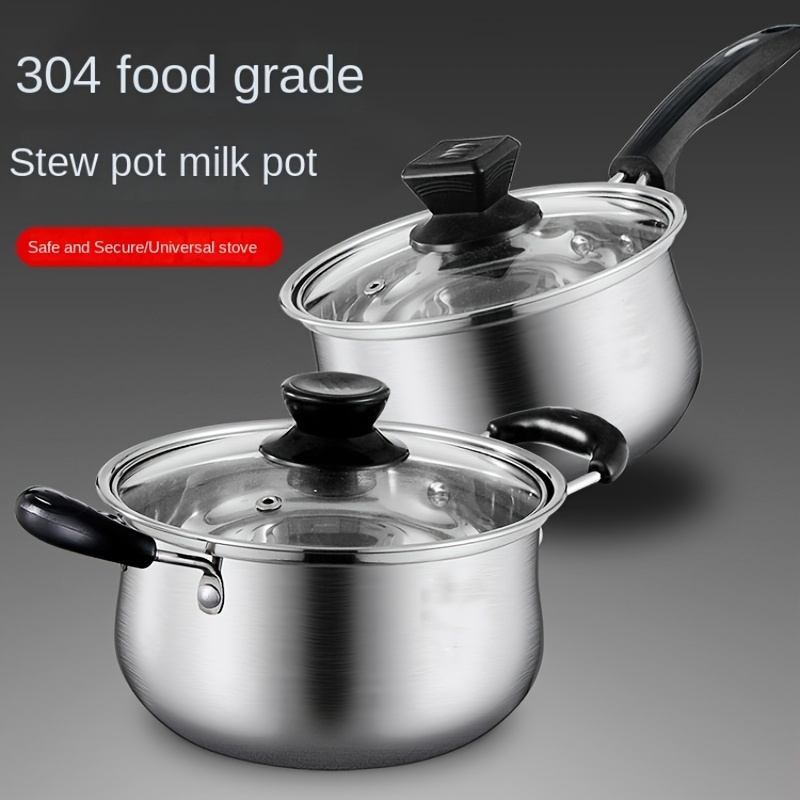 1pc Stainless Steel Soup Pot With Lid, 18cm Silver Small Milk Pot, For  Kitchen