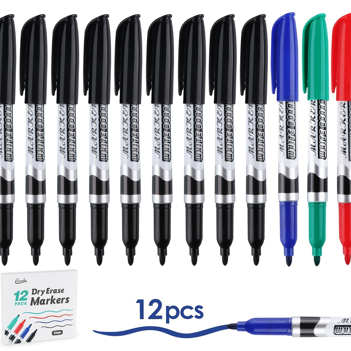 

12pcs whiteboard markers Pens Erasable Whiteboard pen black Fine point Dry wipe markers For Whiteboards, Flipcharts, Pinboards, Memo Boards