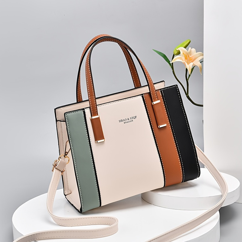 Fashionable Colorblock Square Shoulder Bag With All-over Print