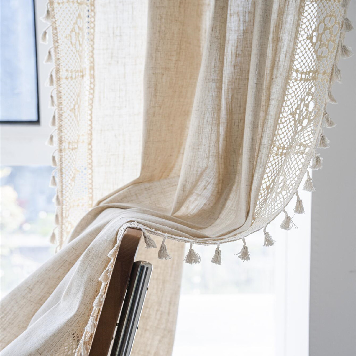 1 panel boho chic   crochet curtain with tassels semi sheer   style rod   for living room bedroom dining kitchen uv protective hand washable curtains for living room details 13