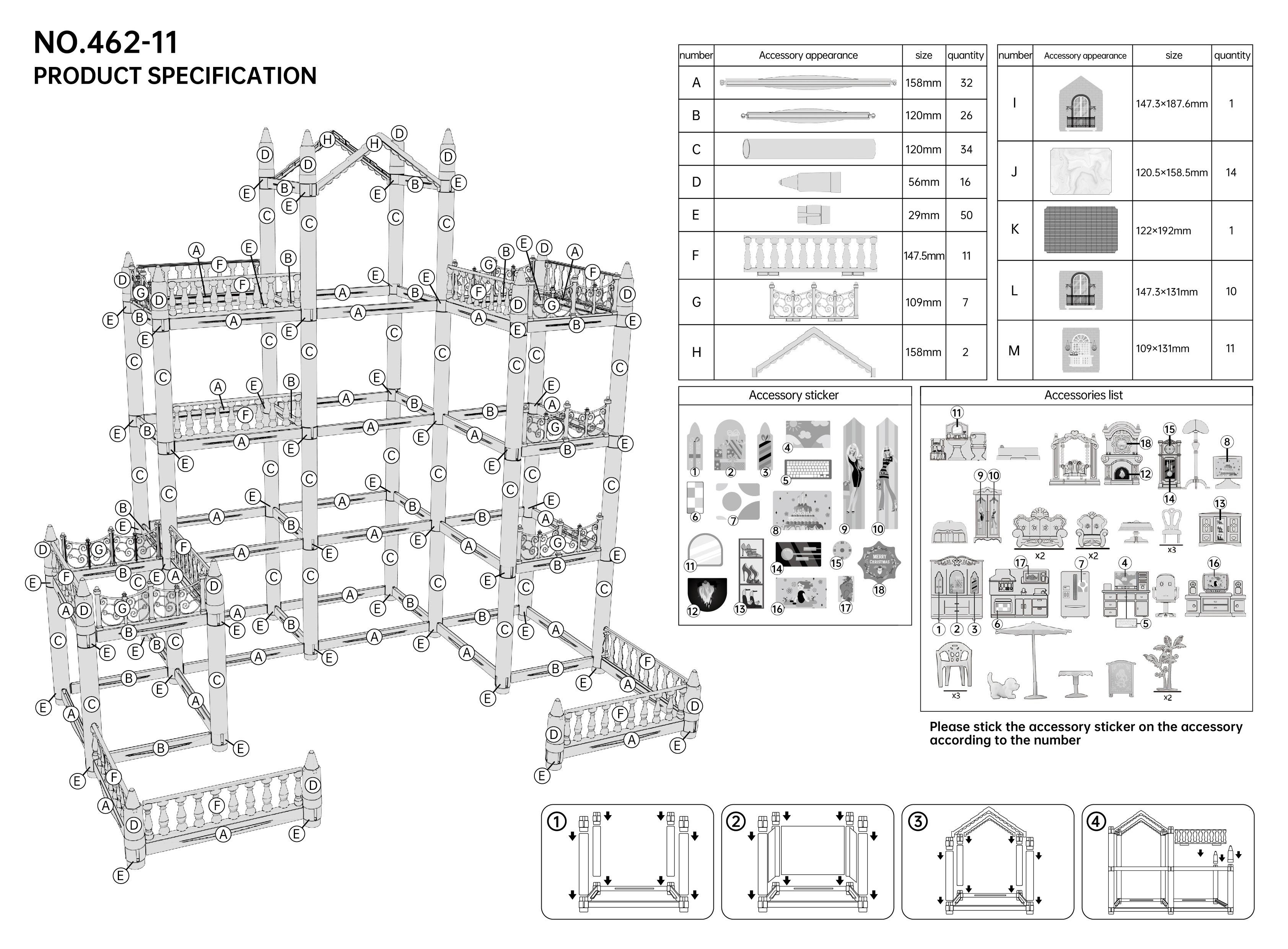 Doll set contains 11 rooms and furniture accessories. Pink children's doll  house toy house DIY pretend games to build assembled toys, suitable for bir