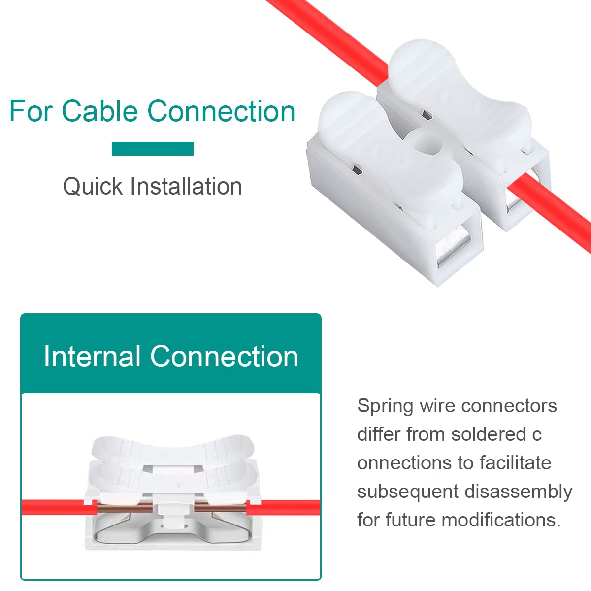 100pcs Pack Spring Wire Connector Cable Connector Block Ch 2 Terminal ...