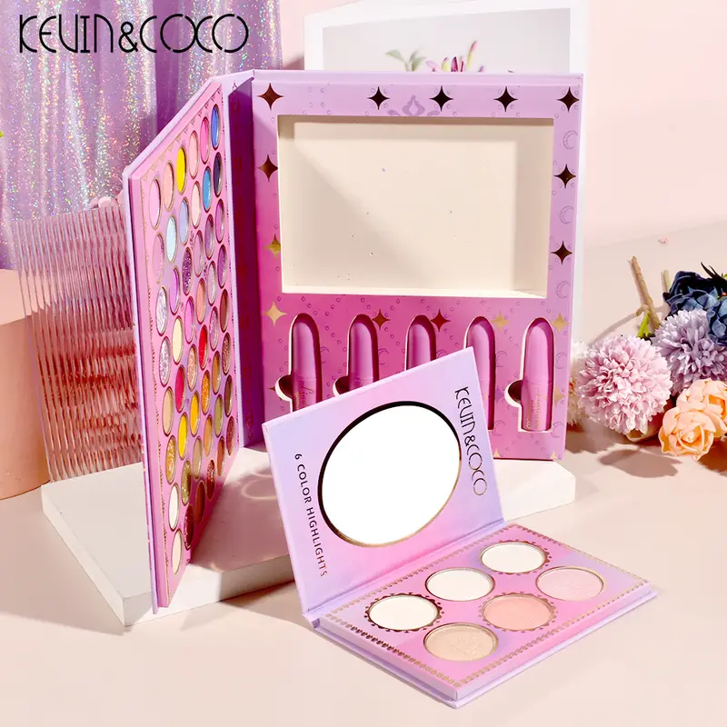 kevin coco 54 color eyeshadow tray bright beauty makeup highlighter powder brightening white moisturizing velvet color lipstick eyeshadow set valentines day anime style gifts for women details 3