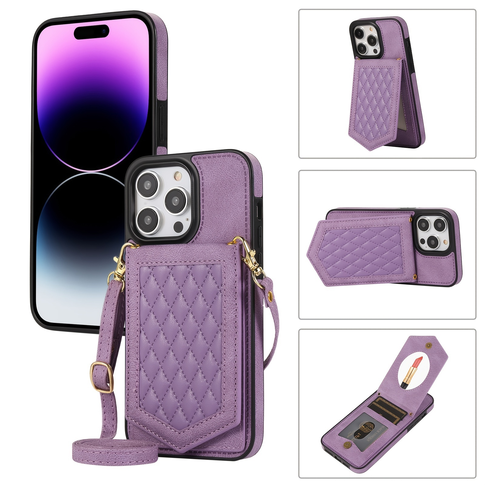 Luxury Crossbody Lanyard Leather Card Holder Wallet Case For iPhone 11 12  Pro Max mini, I-phonecases.com in 2023