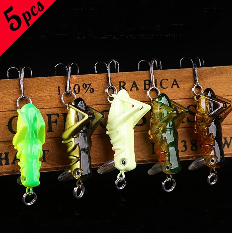 5pcs Luminous Grasshopper Fishing Lure Set - Glow in the Dark Hard Bait for  Freshwater and Saltwater Fishing - Lifelike Shape and Movement - Includes