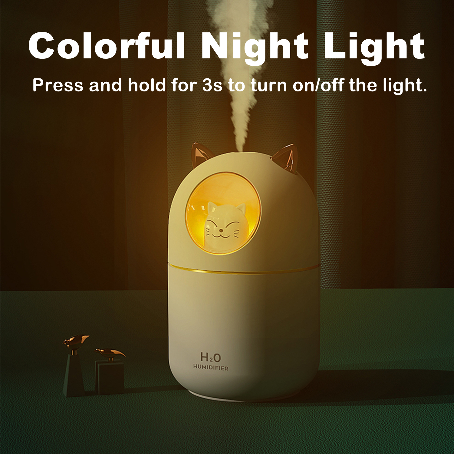 1pc 300ml colorful night light mini humidifier with 2 spray modes for room and office desk cool and soothing mist for comfortable sleep and relaxation details 0