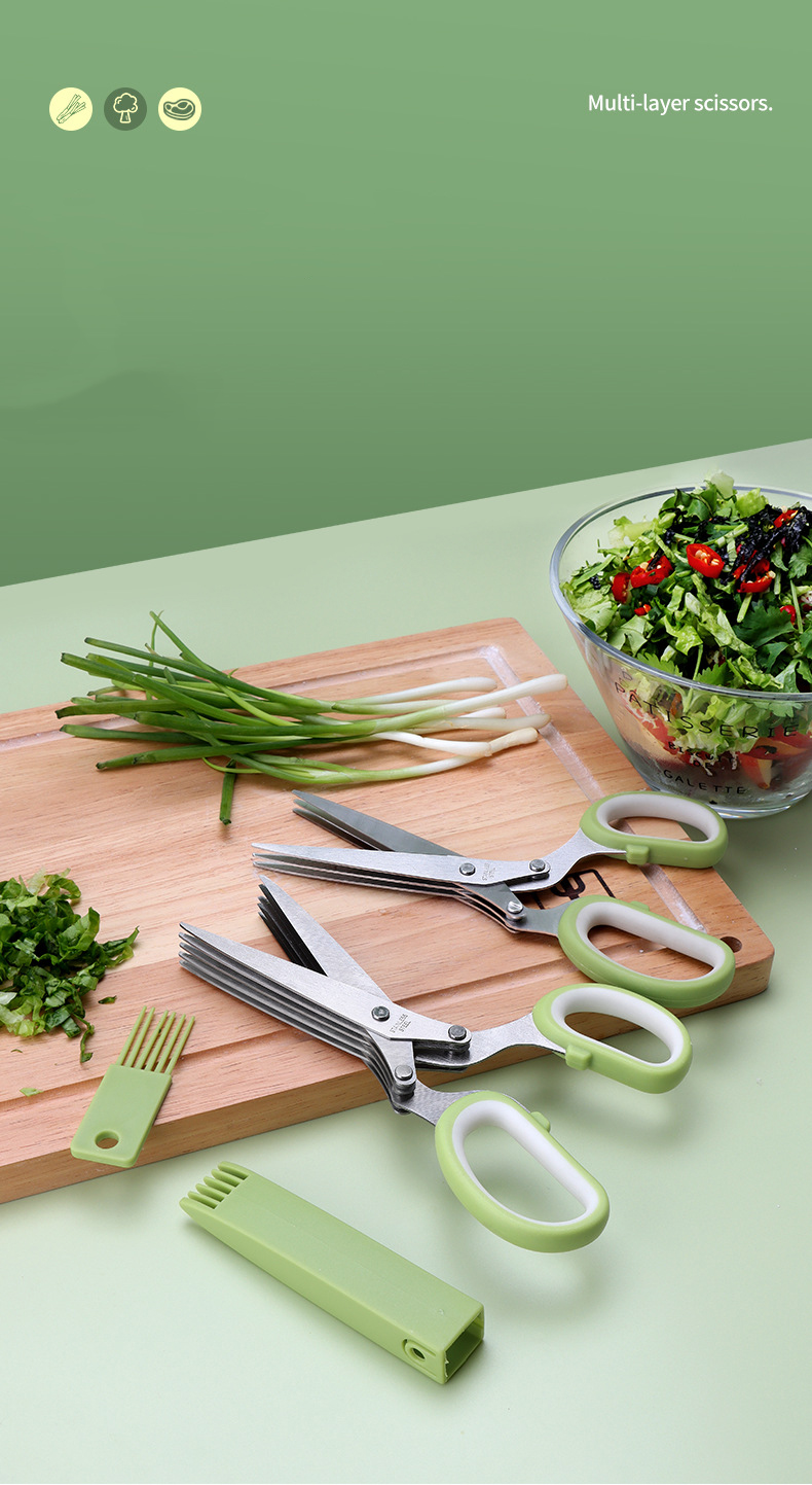2023 Updated Herb Scissors Set - Herb Scissors With 5 Blades and Cover,  Cool Kitchen Gadgets for Cutting Shredded Lettuce, Cilantro Fresh, Green  Onion