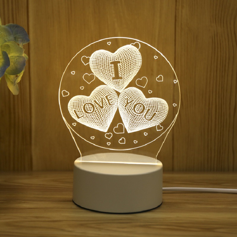 1pc Romantic Love 3D Acrylic LED Lamp For Home Children's Night Light Table  Lamp Birthday Party Decor Valentine's Day Bedside Lamp