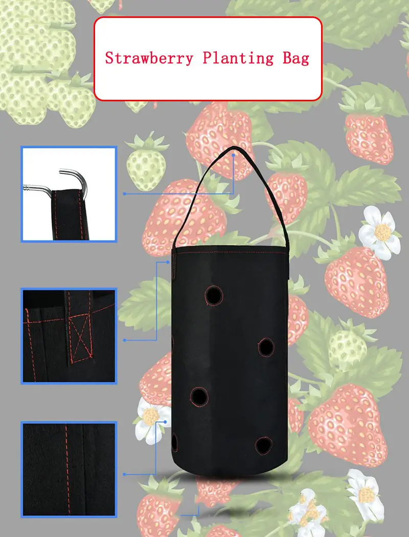 1pc Hanging Strawberry Planting Bags Felt Planting Buckets Gardening Flowers Growing Seedling Bags Plant Planting Containers