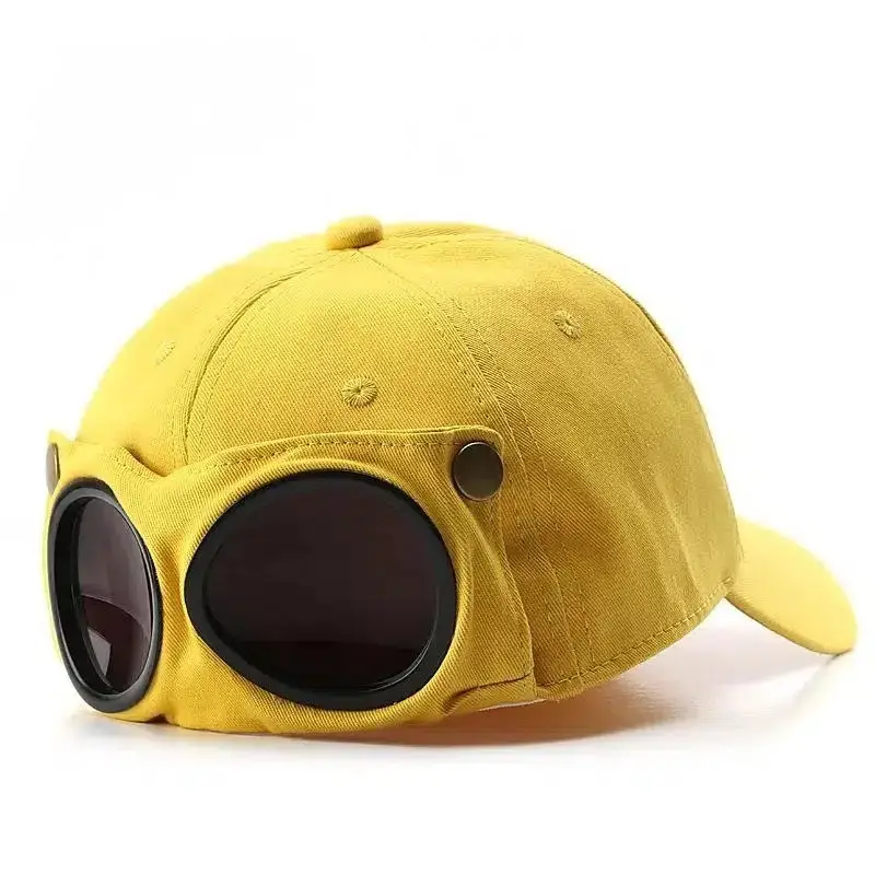 goggles baseball cap hat with foldable sunglasses peaked cap unisex retro pilot hat details 12