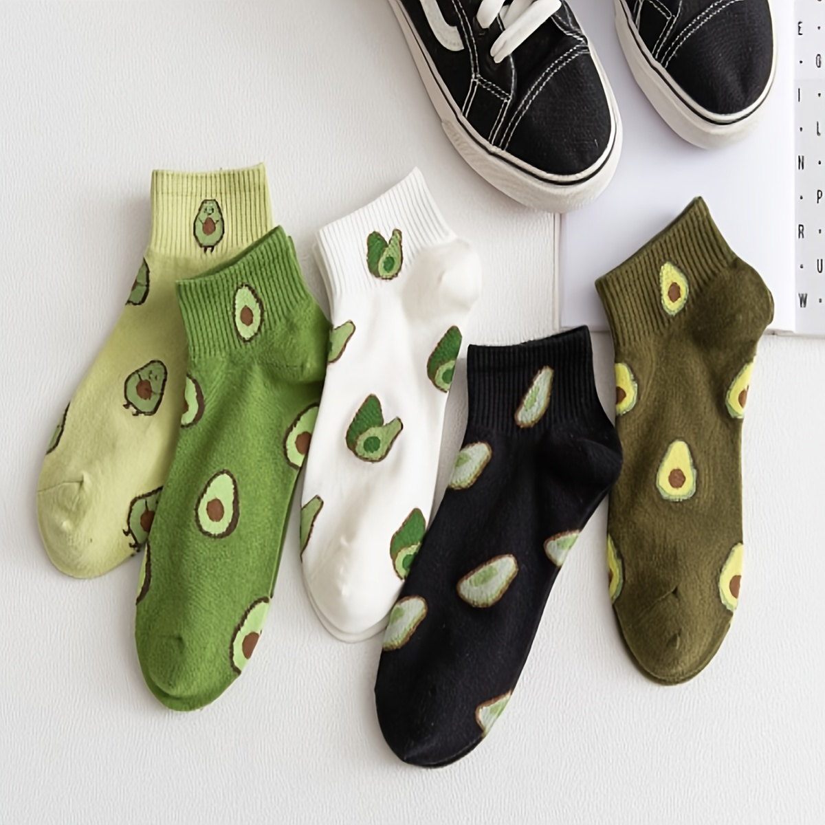 

5 Pairs Of Avocado Cute Lovely Ankle Cotton Women Daily Casual Summer Breathable Fruit Green Socks