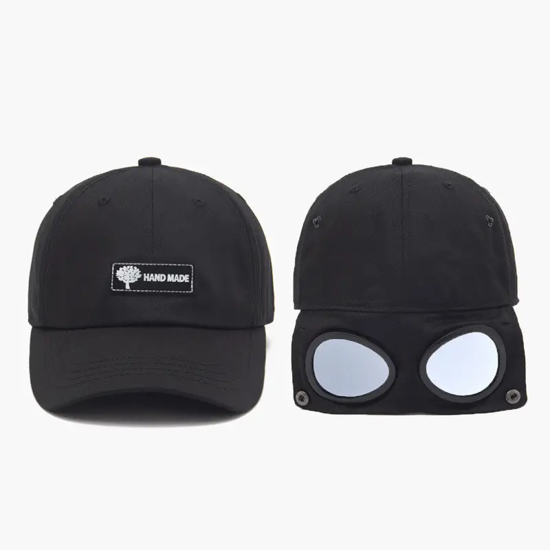 goggles baseball cap hat with foldable sunglasses peaked cap unisex retro pilot hat details 1